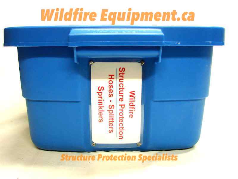Portable storage container packed with wildfire structure protection equipment