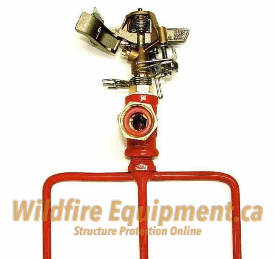 Premium ground spike sprinkler with 1/2" adjustable RainBird impact sprinkler and 3 heavy duty powder coated spikes