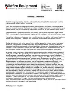 Water Winger warranty and disclaimer instruction card
