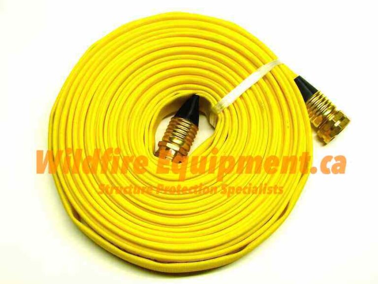 5/8-inch by 50-foot yellow lay-flat fire hose with garden hose ends for wildfire structure protection